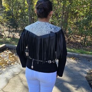 Fringed Black and White Women's Jacket